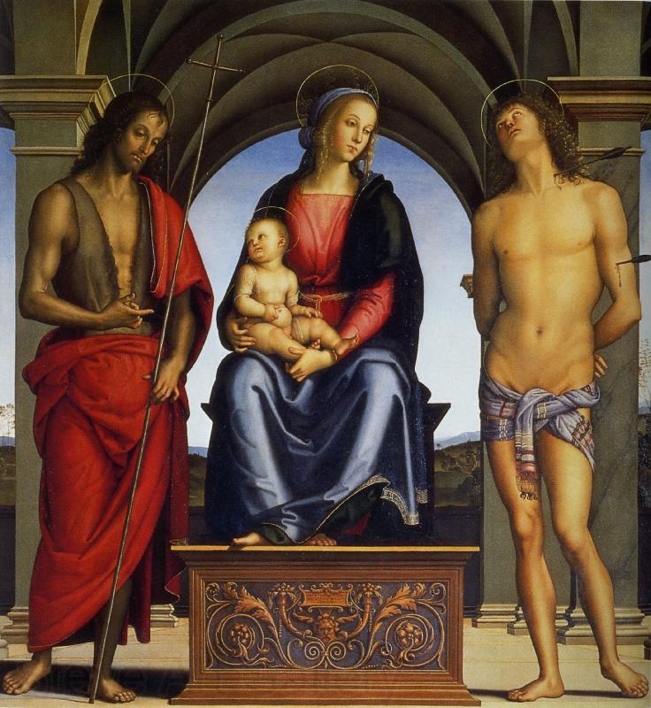 Pietro Perugino Madonna with Child Enthroned between Saints John the Baptist and Sebastian Spain oil painting art